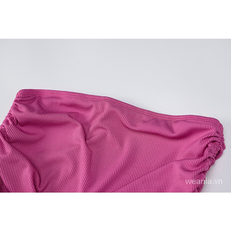 Set áo ống + chân váy rút dây màu trơn quyến rũ