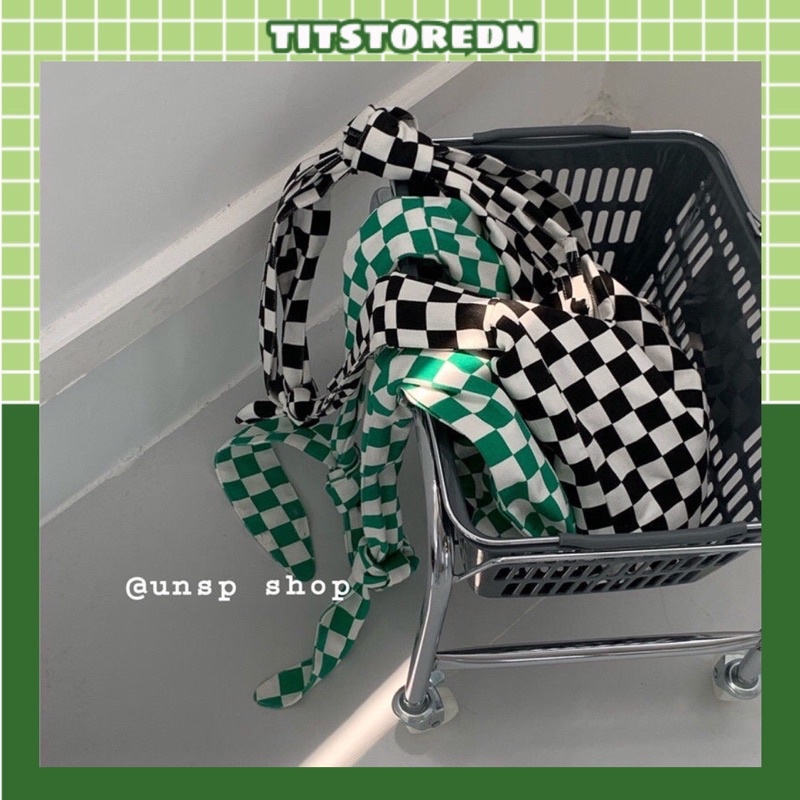 Túi đeo chéo quai thắt caro checked (có sẵn)