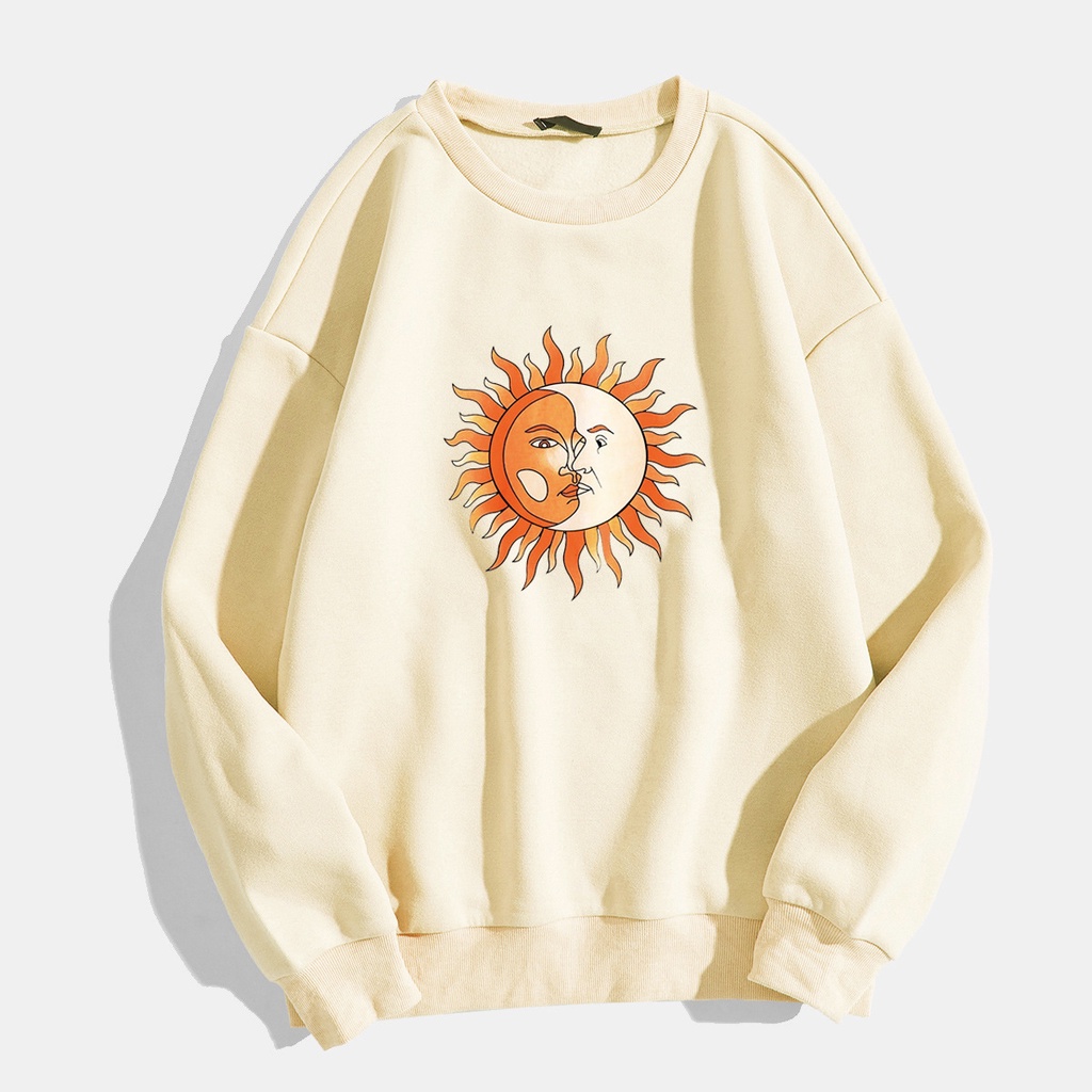 Áo Sweater Dáng Rộng In Hình Mặt Trời Cá Tính Cho Nữ