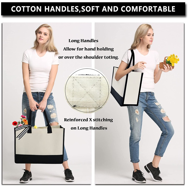 Túi Tote Vải Canvas In Chữ Sức Chứa Lớn Có Tay Cầm Thời Trang Cho Nữ