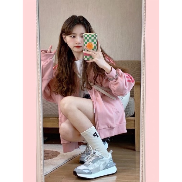 Áo Khoác Nỉ Nữ Form Rộng Dài Tay Có Mũ Phong Cách Cá Tính Năng Động - Áo Sweater Hoodie Thể Thao 3 Sọc Chất Nỉ Cotton | BigBuy360 - bigbuy360.vn