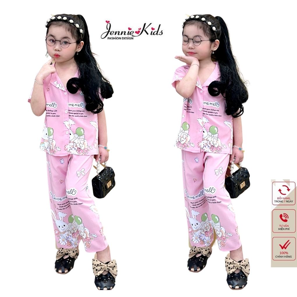 Đồ bộ bé gái, bộ bé gái pijama tay ngắn 5 tuổi cotton lụa Jennie kids J460