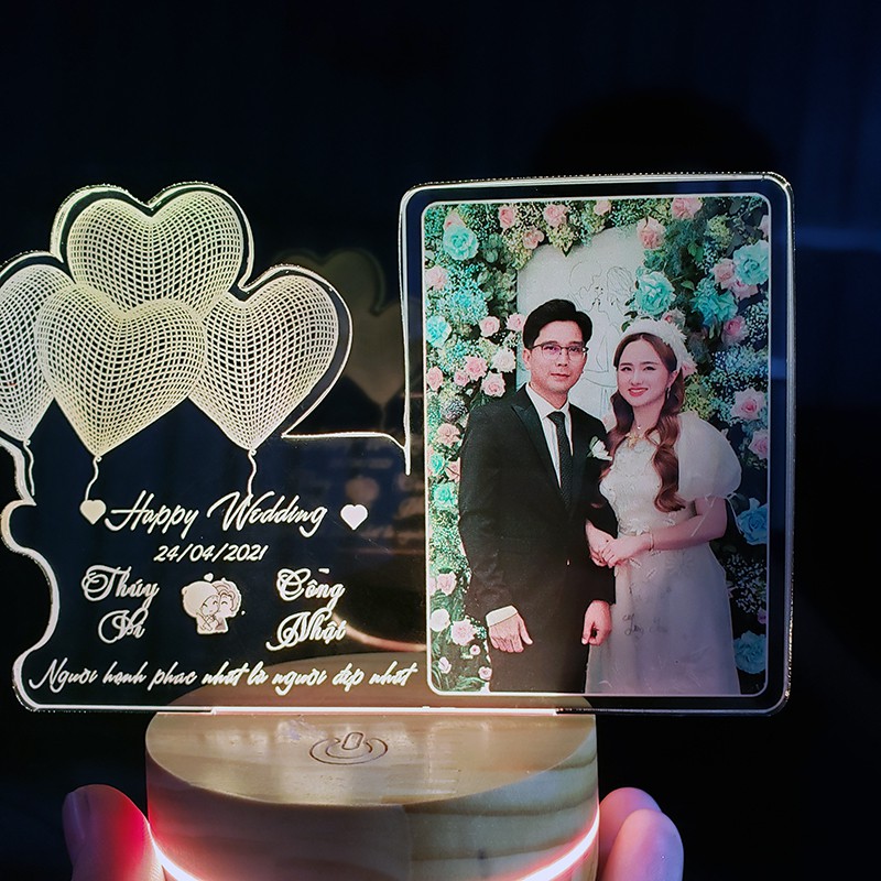 Đèn led 3D thiết kế theo yêu cầu tặng sinh nhật, 14/2,08/3..., quà cưới, đèn ngủ 16 màu
