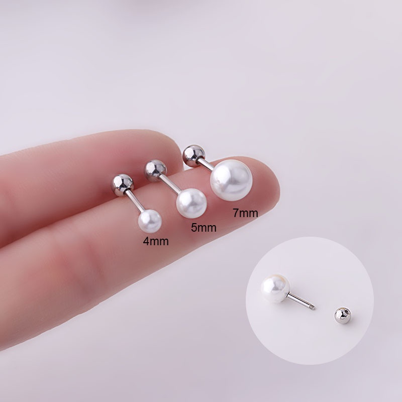 1 Khuyên Tai Đính Ngọc Trai Bằng Thép Không Gỉ 16Guge