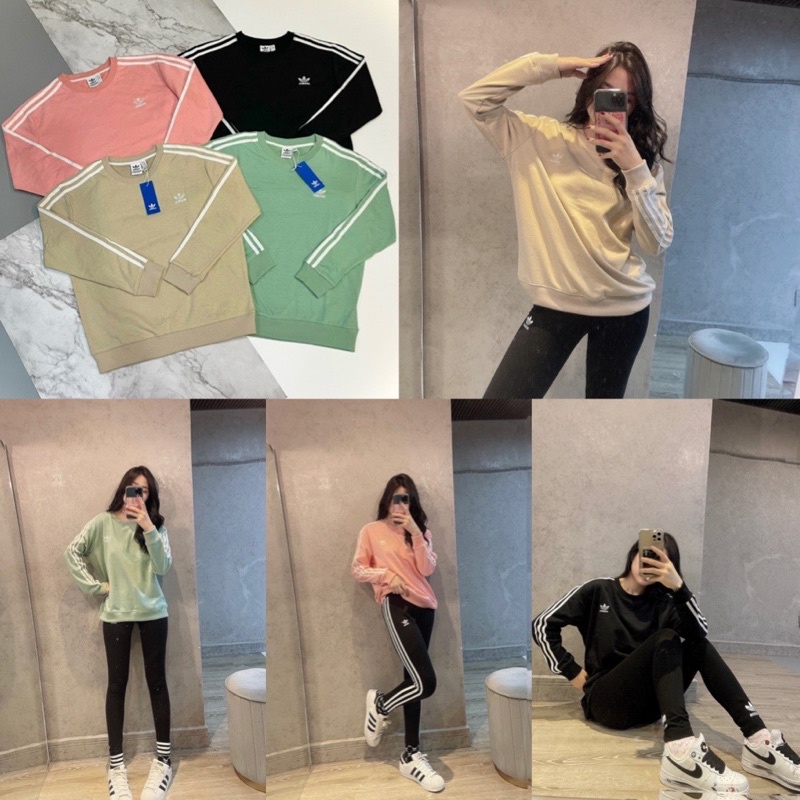 (ảnh thật) Áo nỉ tat dài 3-Stripes crew sweatshirts đủ 4 màu