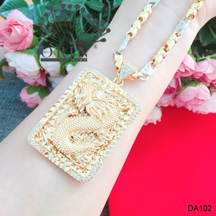 Dây chuyền nam, vòng cổ nam 2 màu mặt rồng đế chữ nhật đính đá thiết kế cao cấp Orin DA102