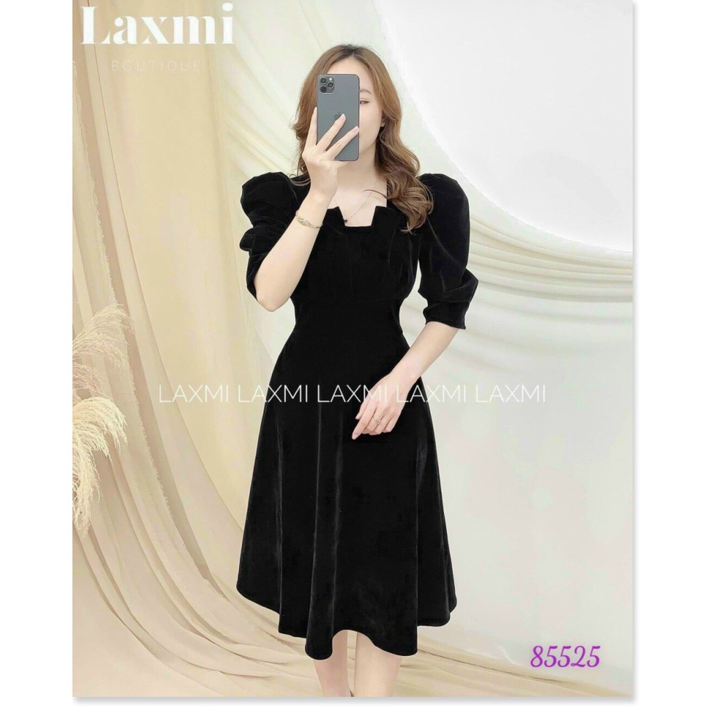 ĐẦM NỮ DỰ TIỆC CỔ CÁCH ĐIỆU TAY BỒNG LỬNG MÀU ĐEN HUYỀN BÍ