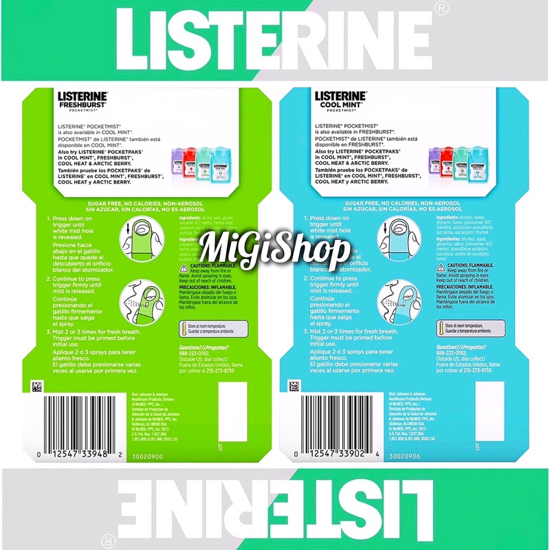 [Hàng Mỹ] Xịt Thơm Miệng Listerine Pocketmist (vỉ 2 chai x 7,7ml)