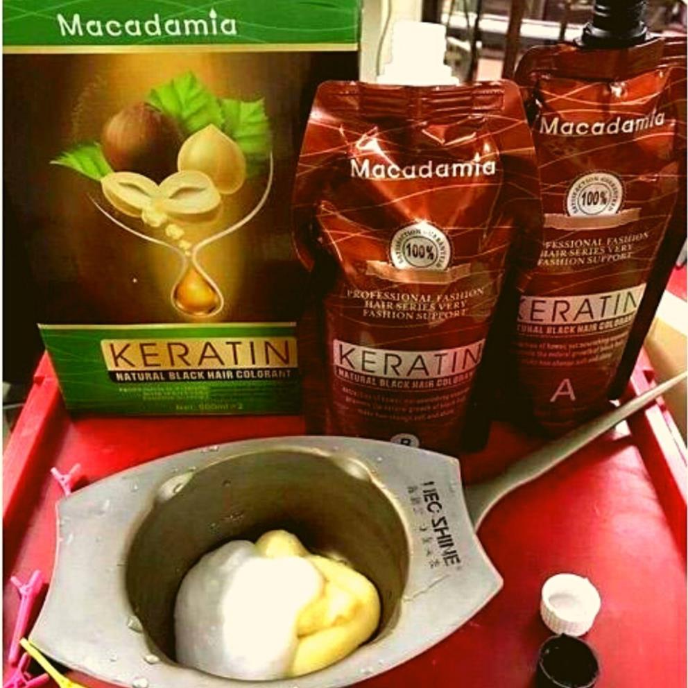 Nhuộm đen Nhuộm nâu KERATIN MACADAMIA 1000ml Nhuộm tóc bạc Không dính da đầu Phủ bạc nhanh tiết kiệm | TMALL COSMETIC