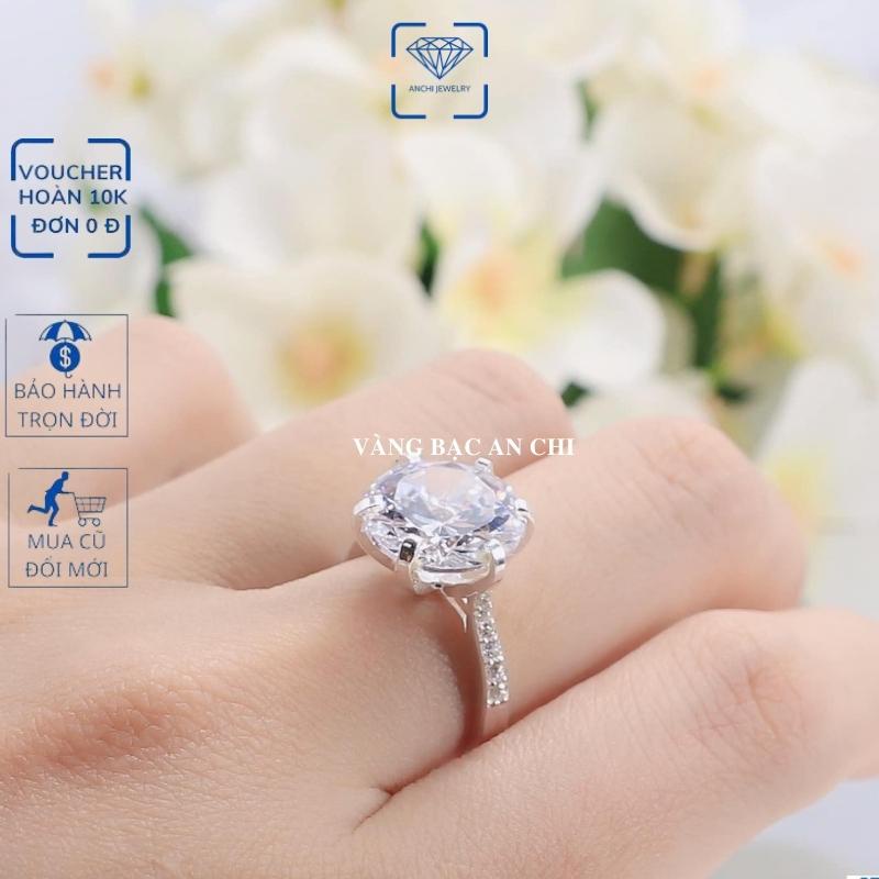 Nhẫn nữ mặt đá to 8ly , chuẩn bạc ý 925 bao sáng - anchi jewelry