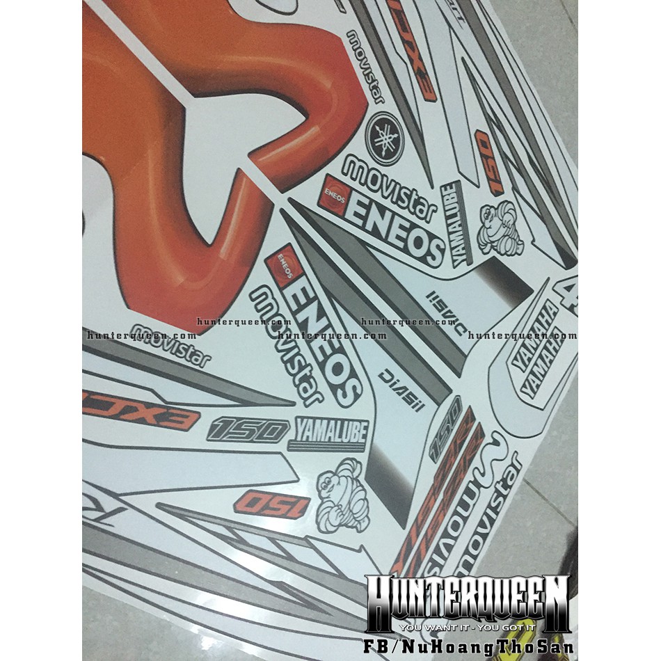 Tem Exciter 150. Tem rời Movistar Nhám, cam 3D. Dán xe đen. Xe màu khác vui lòng inbox