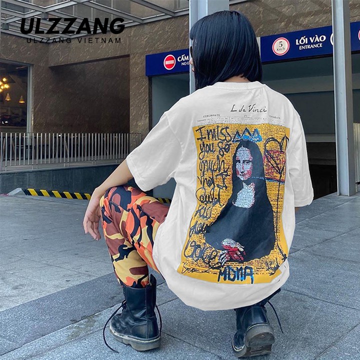 Áo thun tay lỡ ULZZANG cotton dáng unisex form rộng in hình mona reminder | BigBuy360 - bigbuy360.vn