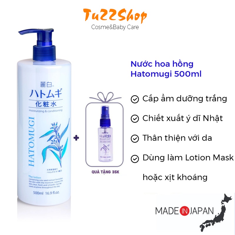 Nước hoa hồng Hatomugi Reihaku 500ml Toner cấp ẩm dưỡng trắng làm mềm da Tu22 Shop