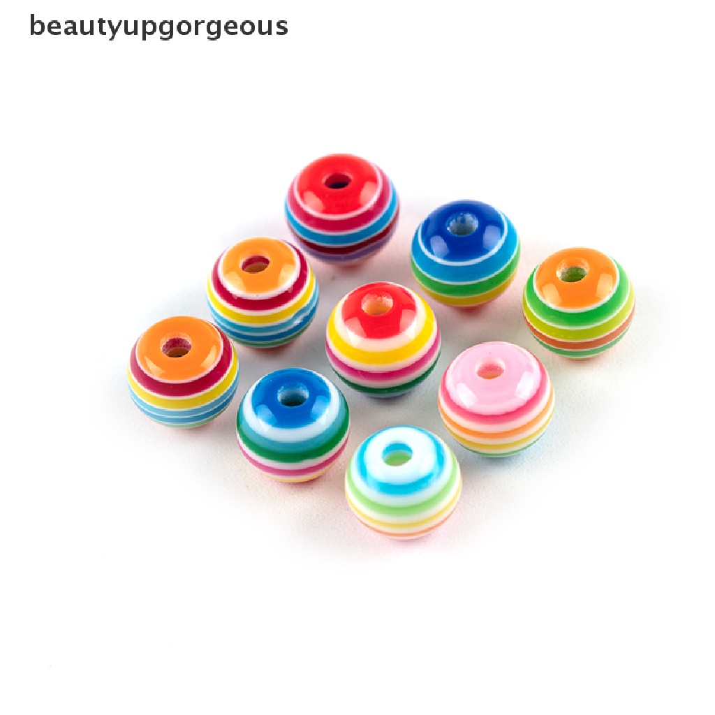 [Beautyupgorgeous] Set 50 Hạt Nhựa Tròn Màu Cầu Vồng Làm Trang Sức Thủ Công