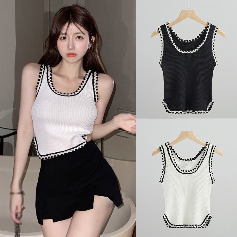 Áo Sát Nách Cổ Vuông Xẻ Tà Màu Sắc Trẻ Trung Hợp Thời Trang Phong Cách Hàn Quốc