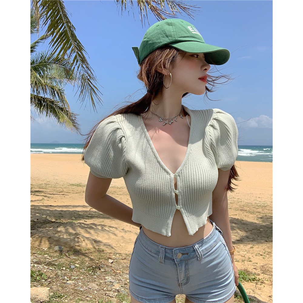 [Áo len nữ croptop] Áo thun nữ croptop, áo thun len tăm hàng quảng châu | BigBuy360 - bigbuy360.vn
