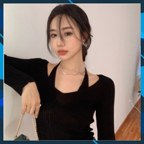 Áo len tăm tay dài nữ cổ tim giả 2 lớp ulzzang Hàn Quốc | BigBuy360 - bigbuy360.vn