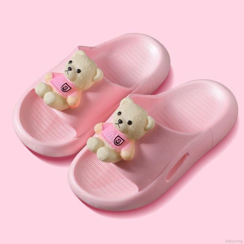 Dép Sandal Đế Cao Su Mềm Hình Gấu Hoạt Hình Ba Chiều Cho Bé