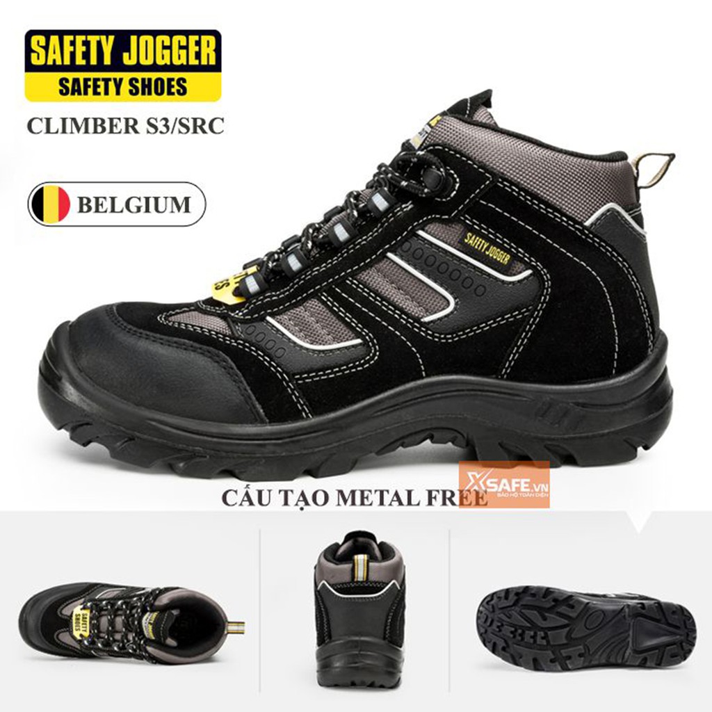 Giày bảo hộ lao động nam Jogger Climber S3 SRC da lộn bền bỉ, thoáng khí, chống nước, cấu tạo phi kim nhẹ hơn - [XSAFE]