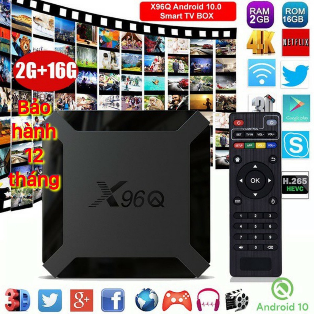 Android Tivi box X96Q Giọng Nói 2.4G Wifi H313 4 Lõi 2GB 16GB 4K HDMI 2.0A