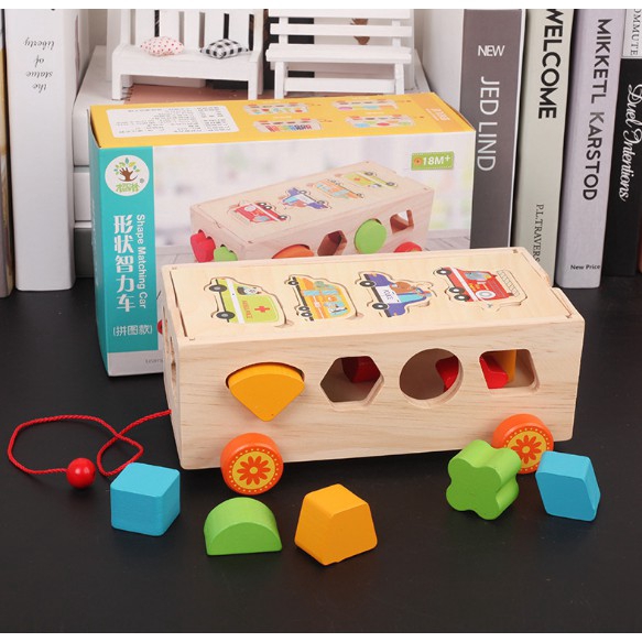 Kagonk Đồ chơi giáo dục xe kéo thả hình khối và chở số cho bé - Giúp bé lắp ghép và làm quen với các con số