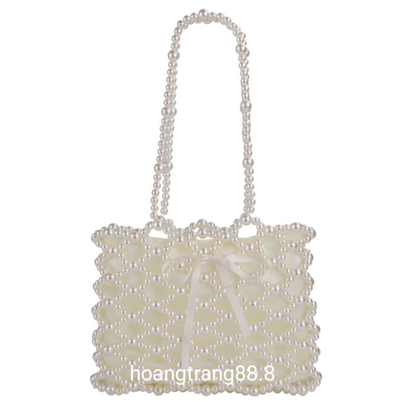 Túi xách tay kết hạt cườm giả ngọc trai dáng hình thoi phong cách tiểu thơ