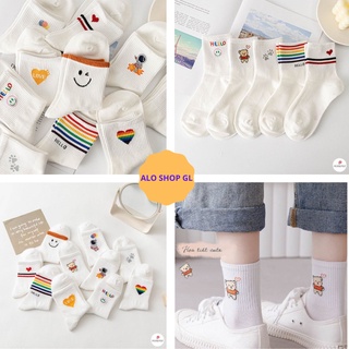 Tất cổ cao nữ họa tiết dễ thương, tất vớ nữ chất liệu vải Hàn thoáng khí - alo Shop