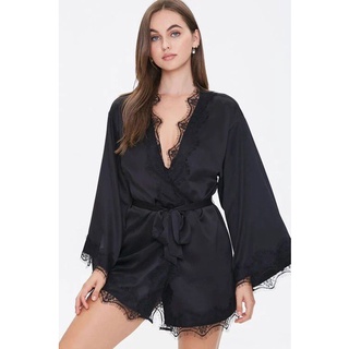 Áo khoác ngủ phối ren thắt nơ eo F21