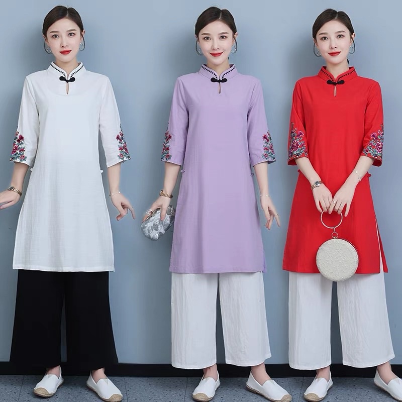 Áo dài cách tân sườn xám kiểu cổ trang trung hoa trung quốc hán phục đi lễ chùa