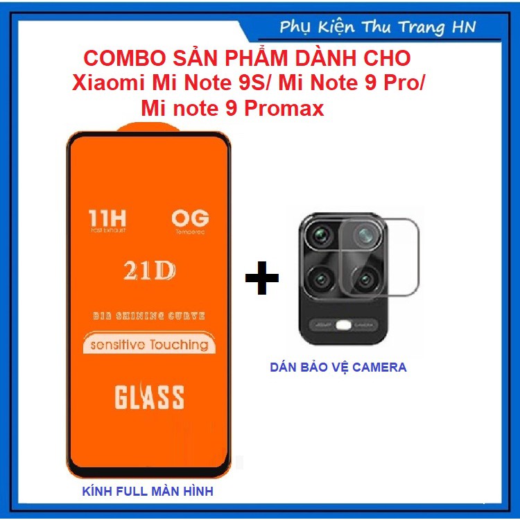 Combo Xiaomi Redmi Note 9/ Note 9S/ Note 9 Pro/ Note 9 Pro max kính cường lực full màn + dán bảo vệ camera