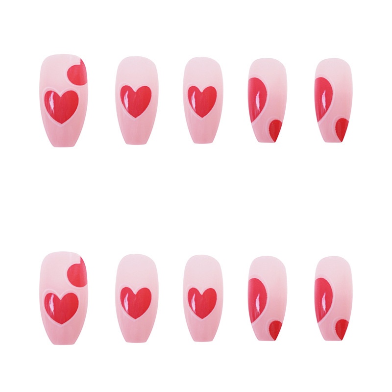 set 24 móng tay giả dài vuông hồng trái tim thiết kế Jojo PD258 móng giả nailbox thời trang sang chảnh tự làm tại nhà