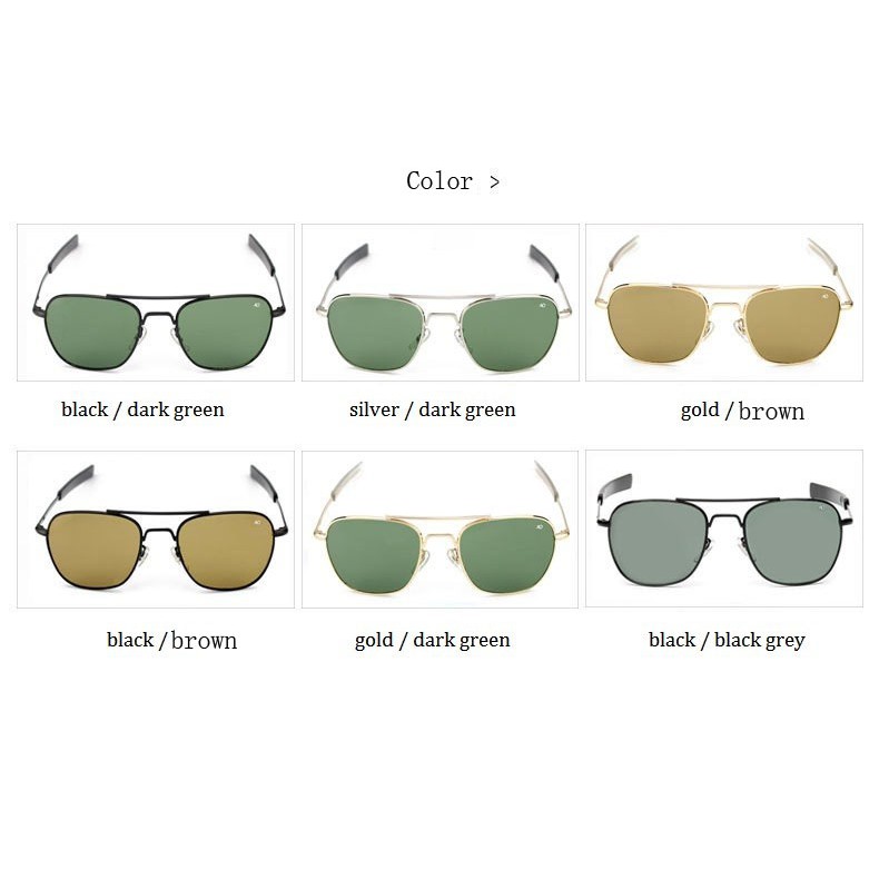 Army Military Aviation Style AO General Sunglasses American Optical Glasses Lens Men's Sunglasses