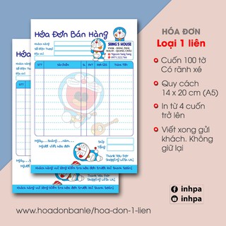 Hóa đơn 1 liên / 4 cuốn/ cuốn 100 tờ