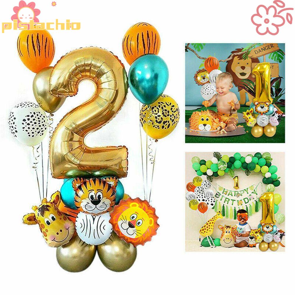 Set 26 bong bóng lá nhôm hình hươu cao cổ sư tử động vật rừng xanh trang trí cho tiệc sinh nhật bé 1/2/3 tuổi dễ thương