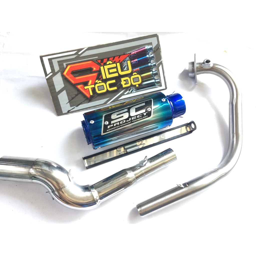 Bộ pô sc tròn lưới titan full cổ cong 2 khúc gắn cho nhiều loại xe