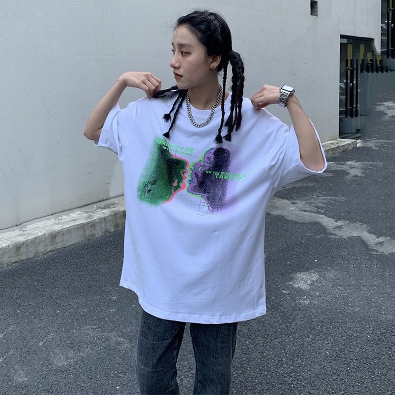 Áo Thun Tay Ngắn Dáng Rộng Phong Cách Harajuku Cá Tính Cho Nữ