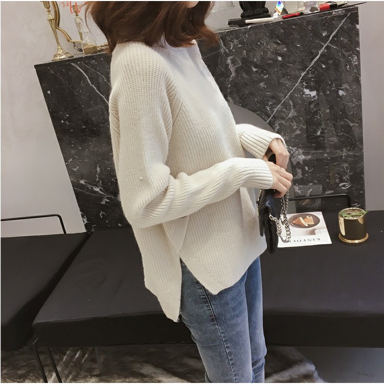 Áo Len Nữ Xẻ Vạt, Áo Len Cổ Cao Hàng Đẹp Cao Cấp SAVVY SHOP