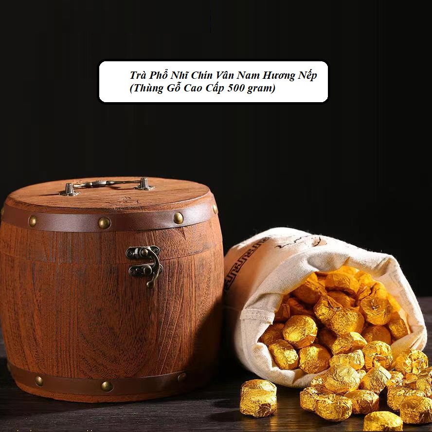 Trà Phổ Nhĩ Chín Vân Nam Hương Nếp (Thùng Gỗ Cao Cấp 500 gram)