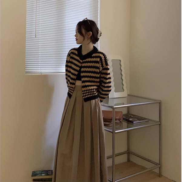 Áo khoác cardigan dệt kim màu sắc tương phản thời trang dành cho nữ