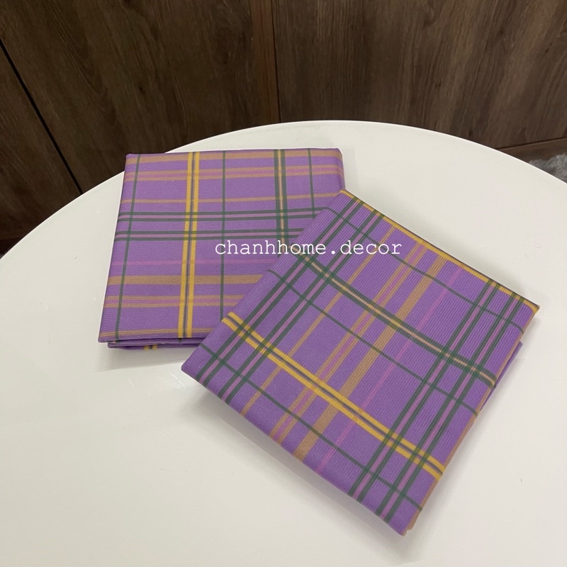 Khăn trải bàn caro Tím vải canvas dùng cho bàn học, nhà bếp, trang trí nhà cửa, khăn trải picnic du lịch Chanhhome.decor