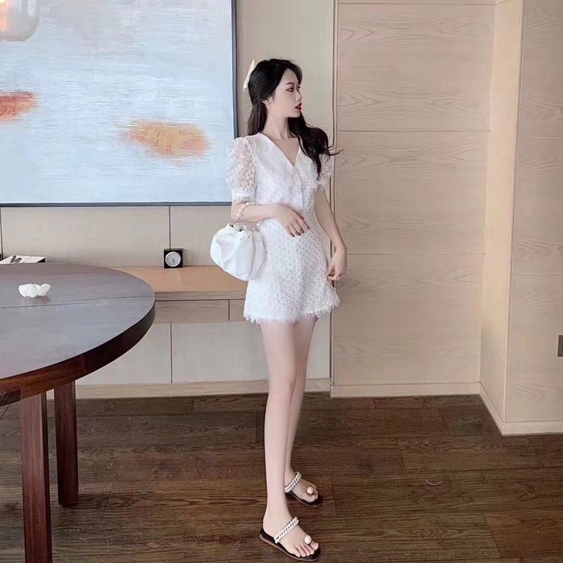[QCCC SẴN] Set áo + chân váy chữ A hoạ tiết hoa nổi phối ren cực xinh . | BigBuy360 - bigbuy360.vn