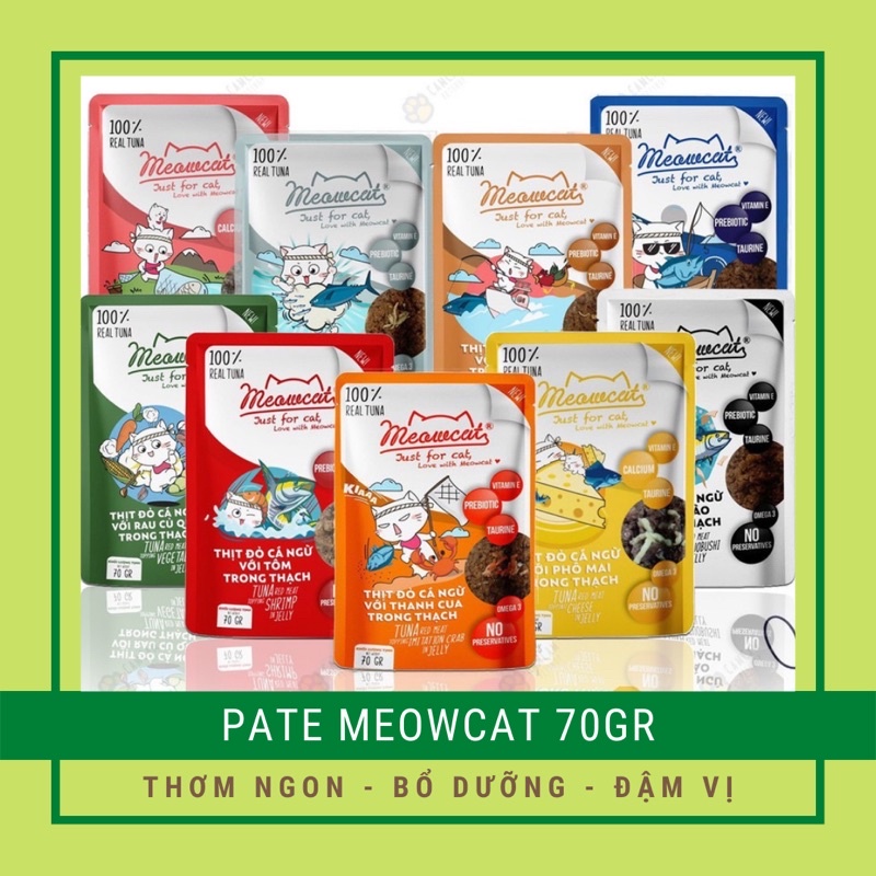 Pate Meowcat Gói 70gr - Pate Cho Mèo đủ 9 vị | Thơm Ngon Bổ Dưỡng - Phù Hơp Cho Cả Mèo Kén