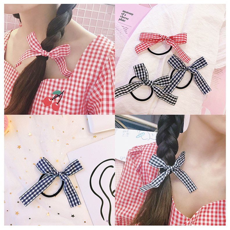 Cột Tóc Đính Nơ Ruy Băng Caro Lớn Style Ulzzang Hàn Quốc Hot Trend