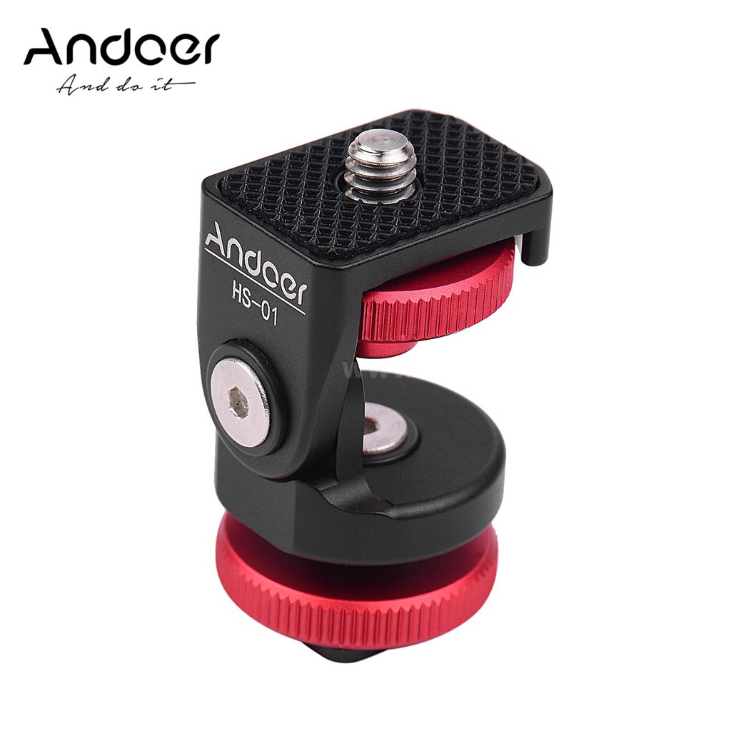 Andoer HS-01 Cold Shoe Mount Adapter Bracket Holder Aluminum Alloy with 1/4 Inch Screw for LED Light Video Monitor DSLR Camera