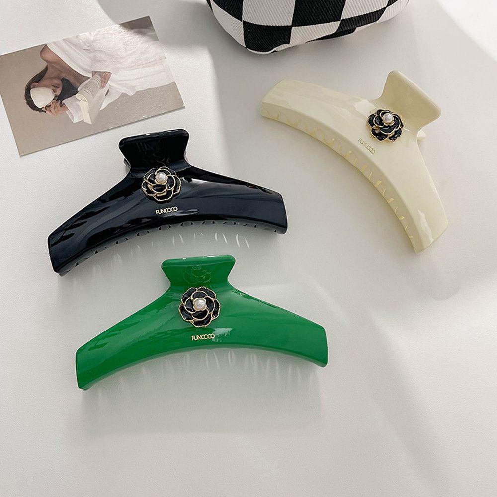 Kẹp Tóc Càng Cua Hình Cá Mập Bằng Acrylic Đính Hoa Trà Thanh Lịch Cho Nữ