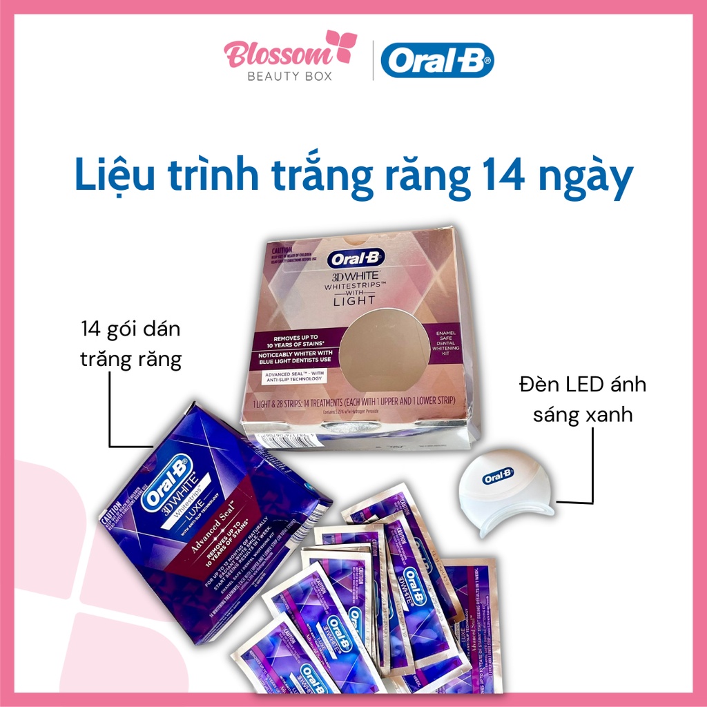 28 Miếng dán trắng răng ORAL B kèm đèn chiếu ánh sáng xanh