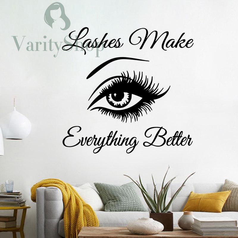 Wall Sticker Room Self Adhesive Vinyl Black DIY Eye Lashes Quote Home Decoration Art Waterproof Removable 55*57cm