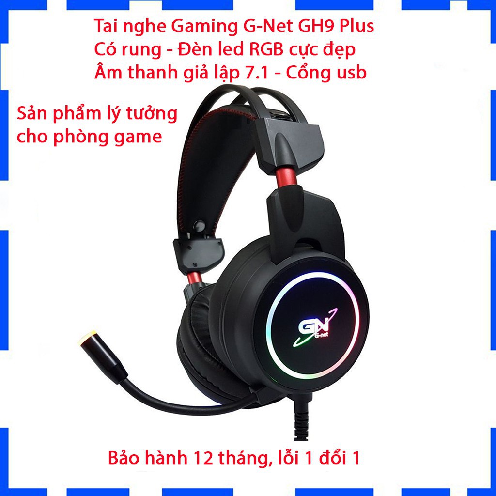 Tai nghe gaming G-Net GH9 Plus 7.1 - Có rung - Đèn led RGB - Âm thanh giả lập 7.1 - Chính hãng - Bảo hành 12 tháng