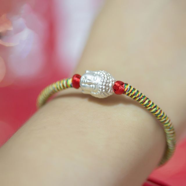 Vòng tay charm đầu Phật bạc