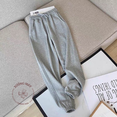 Quần boom gân cạp chun, quần dài gấu bo da cá bigsize S - 2XL 3 màu đen, ghi trắng - QD008